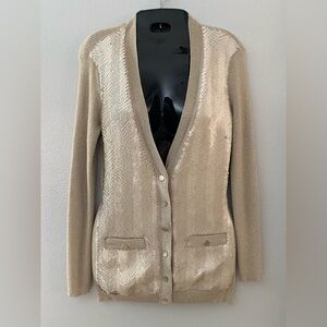 NWT CACHE Gold Sequin Cardigan Sweater Top Sz SM